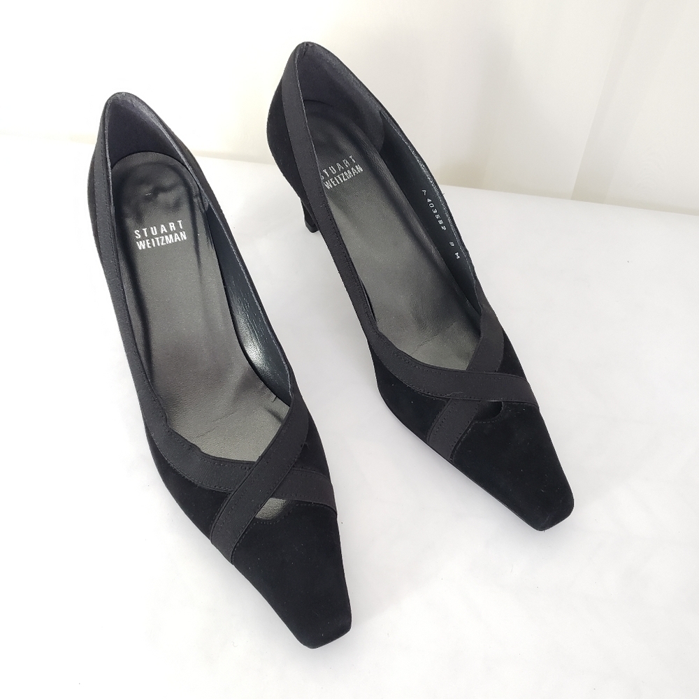 Stuart Weitzman black suede pointed toe pumps